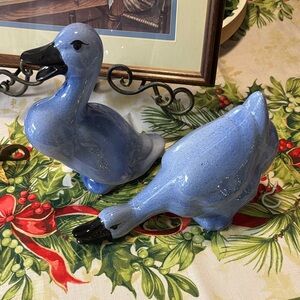 Enesco Blue Ceramic Goose Figurines